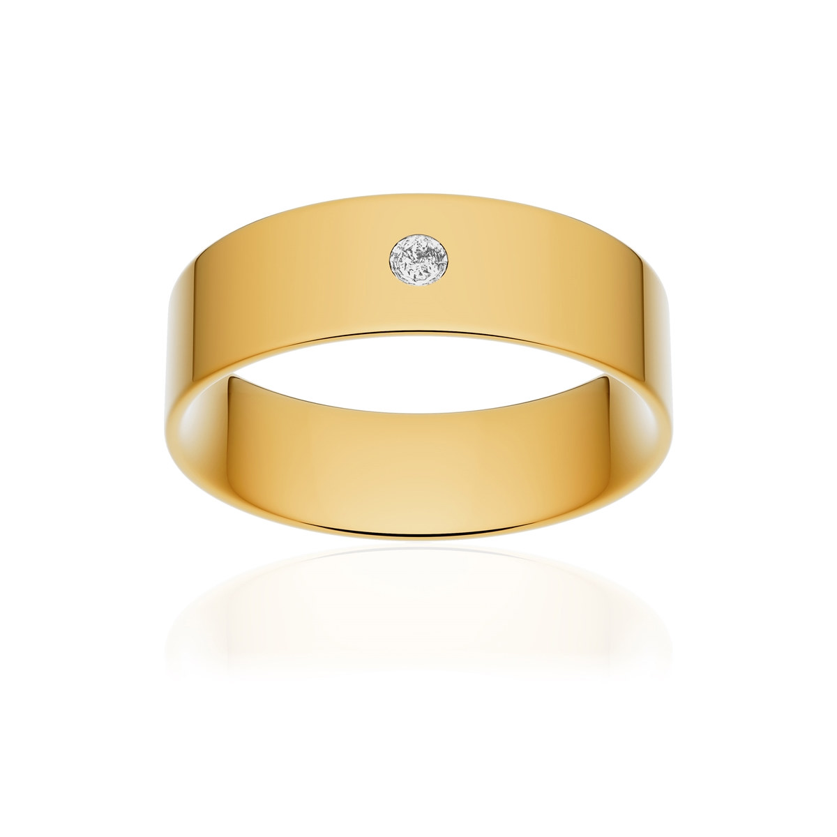 Alliance or 750 jaune poli ruban plat confort 6mm diamant brillant