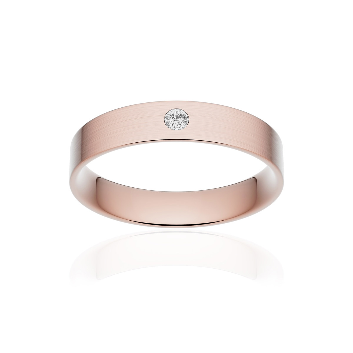 Alliance or 750 rose brossé ruban plat confort 4mm diamant brillant