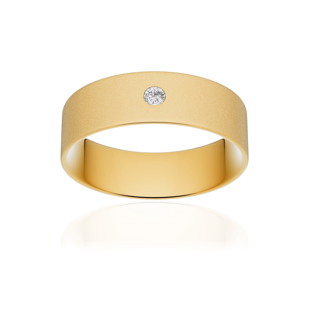 Alliance or 750 jaune sablé ruban plat confort 6mm diamant brillant