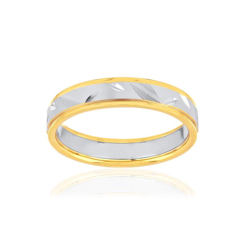 750 Yellow and White Gold Wedding Band - View 1