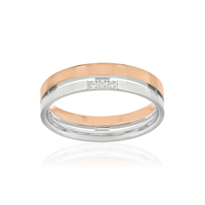 Alliance or 750 2 ors blanc et rose diamants - vue 1