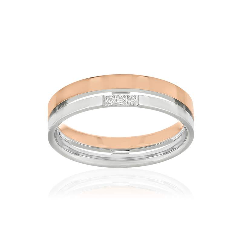 Alliance or 750 2 ors blanc et rose diamants - vue 1