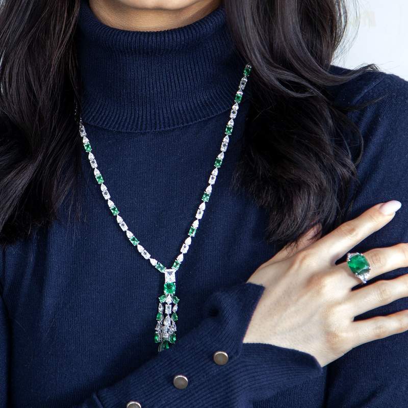 Collier argent 925 zirconias 60 cm - vue porté 3