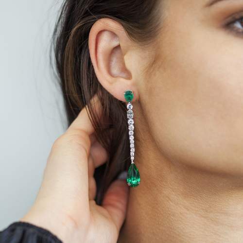 Boucles d'oreilles pendants argent 925 cristal vert