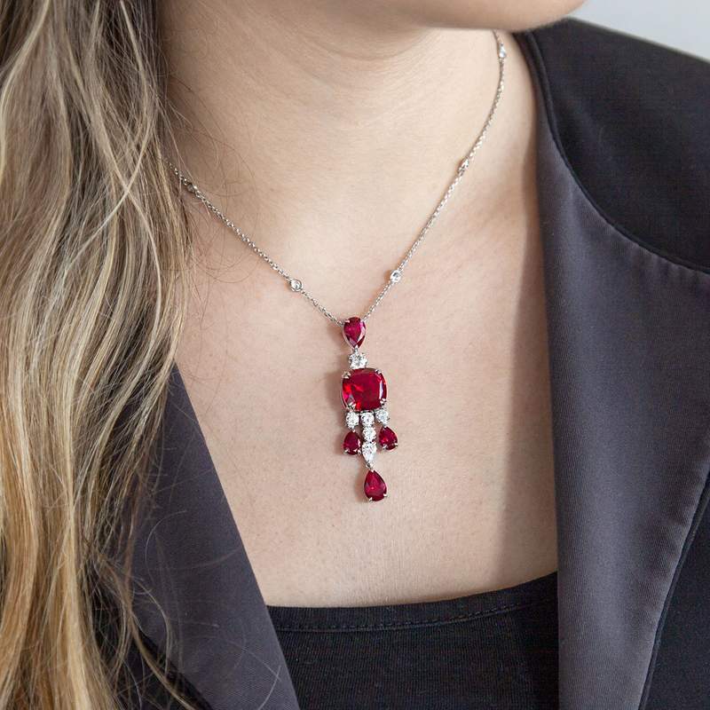 Collier argent 925 pierres synthétiques rouge zirconias 40cm - vue 1