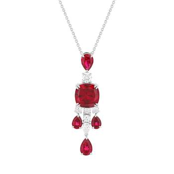 925 sterling silver necklace with red synthetic zirconia stones, 40 cm