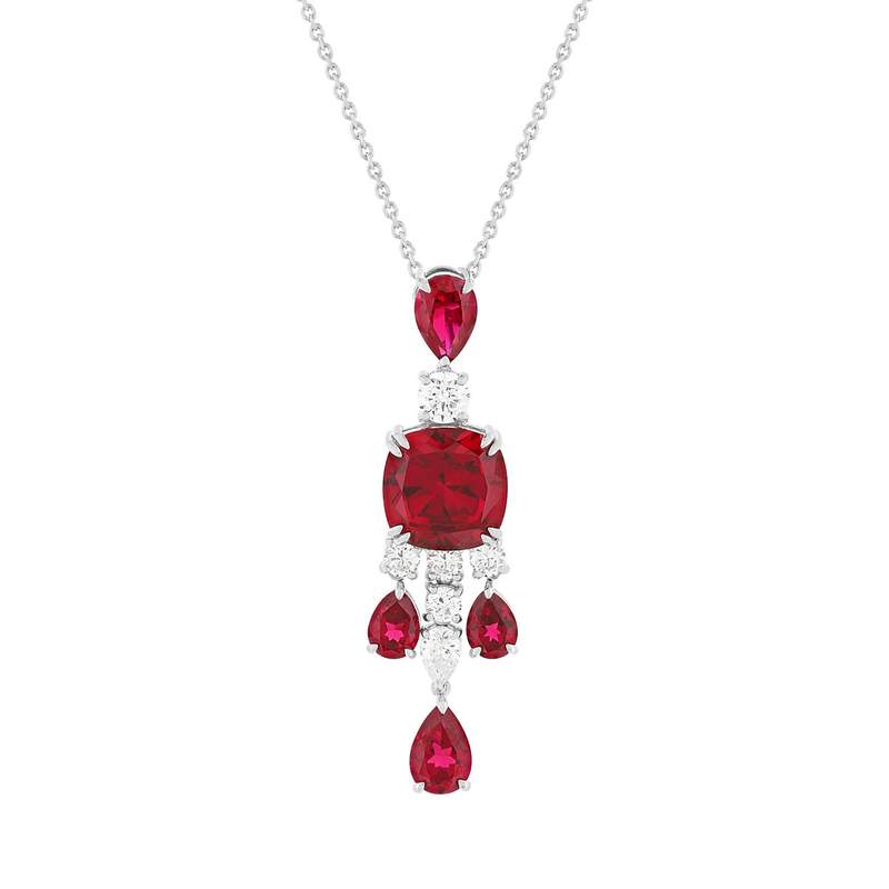 Collier argent 925 pierres synthétiques rouge zirconias 40cm - vue 2