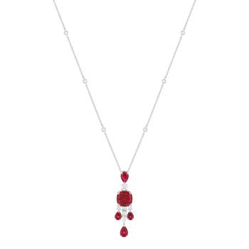 925 sterling silver necklace with red synthetic zirconia stones, 40 cm