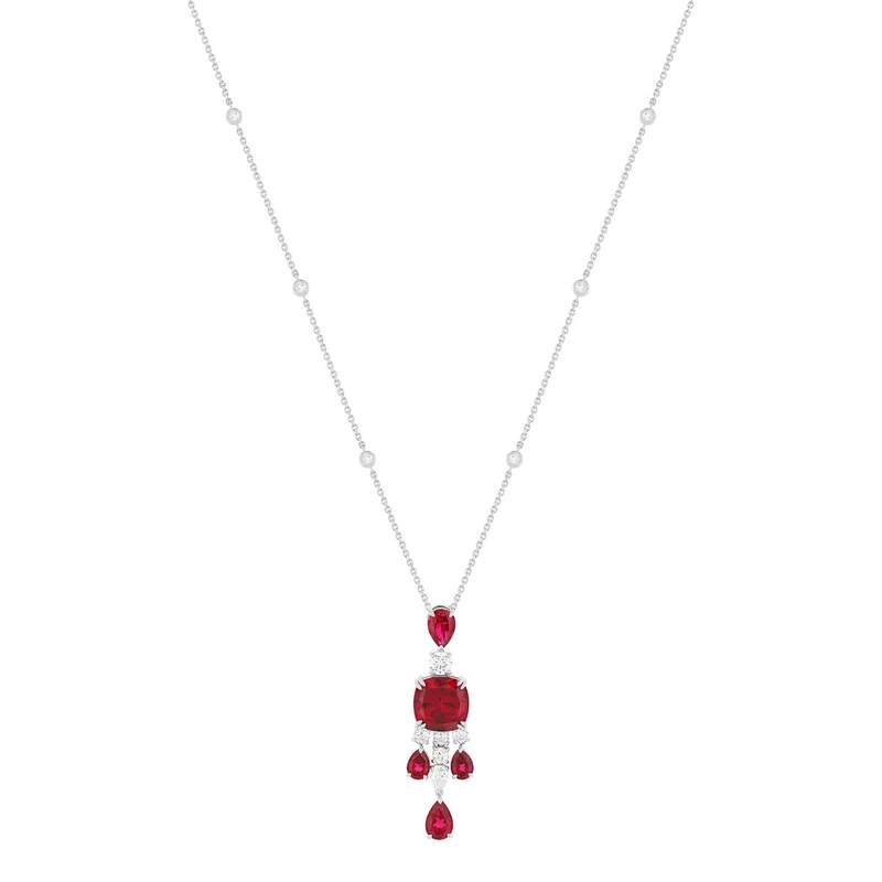 Collier argent 925 pierres synthétiques rouge zirconias 40cm - vue 3