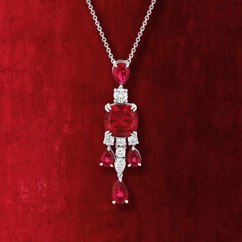 Collier argent 925 pierres synthétiques rouge zirconias 40cm - vue D1