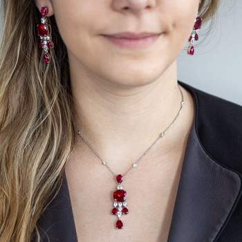 925 sterling silver necklace with red synthetic zirconia stones, 40 cm