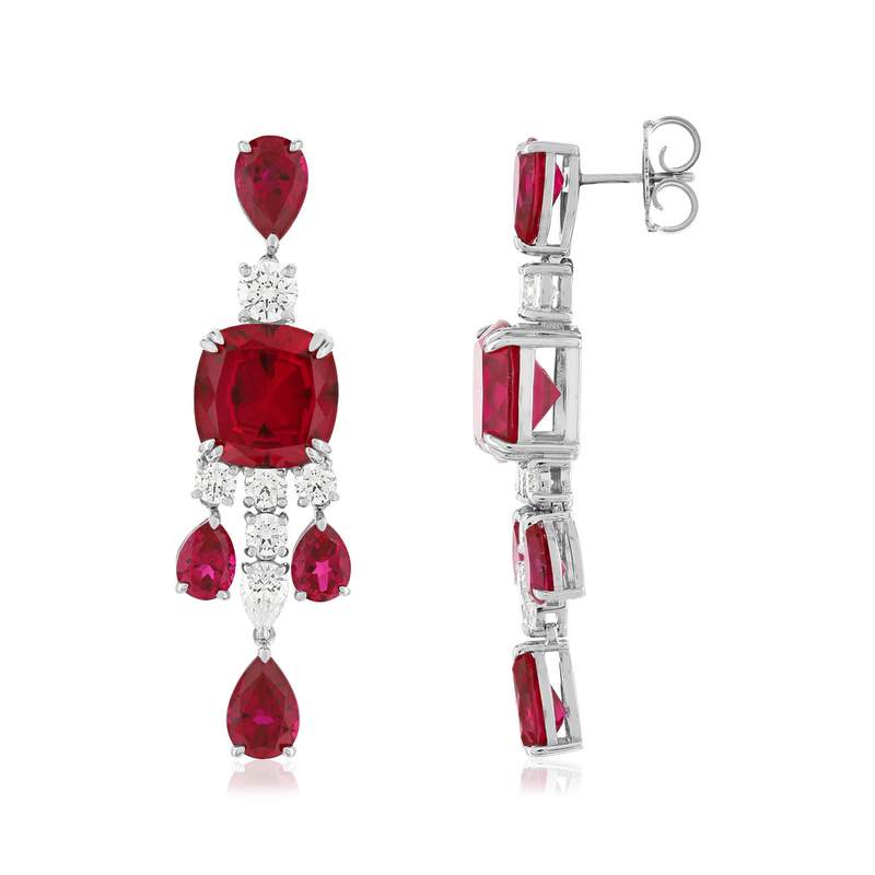 Boucles d'oreilles pendants argent 925 pierres synthétiques rouge zirconias - vue 2