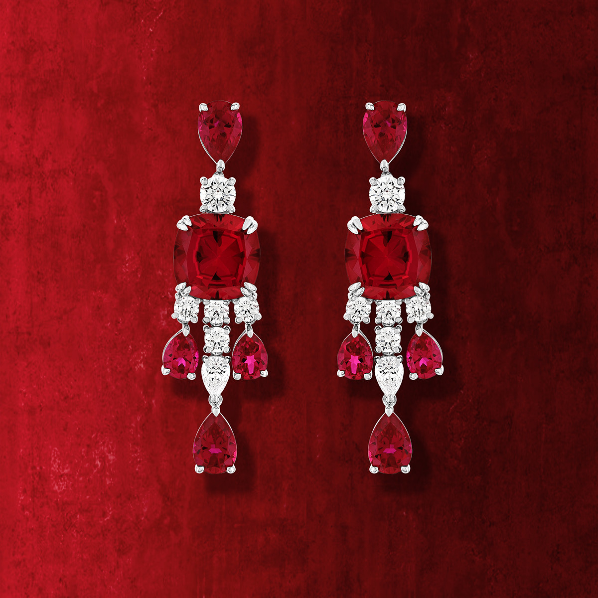 Boucles d'oreilles pendants argent 925 pierres synthétiques rouge zirconias - vue D1