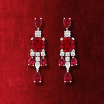 Boucles d'oreilles pendants argent 925 pierres synthétiques rouge zirconias - vue D1