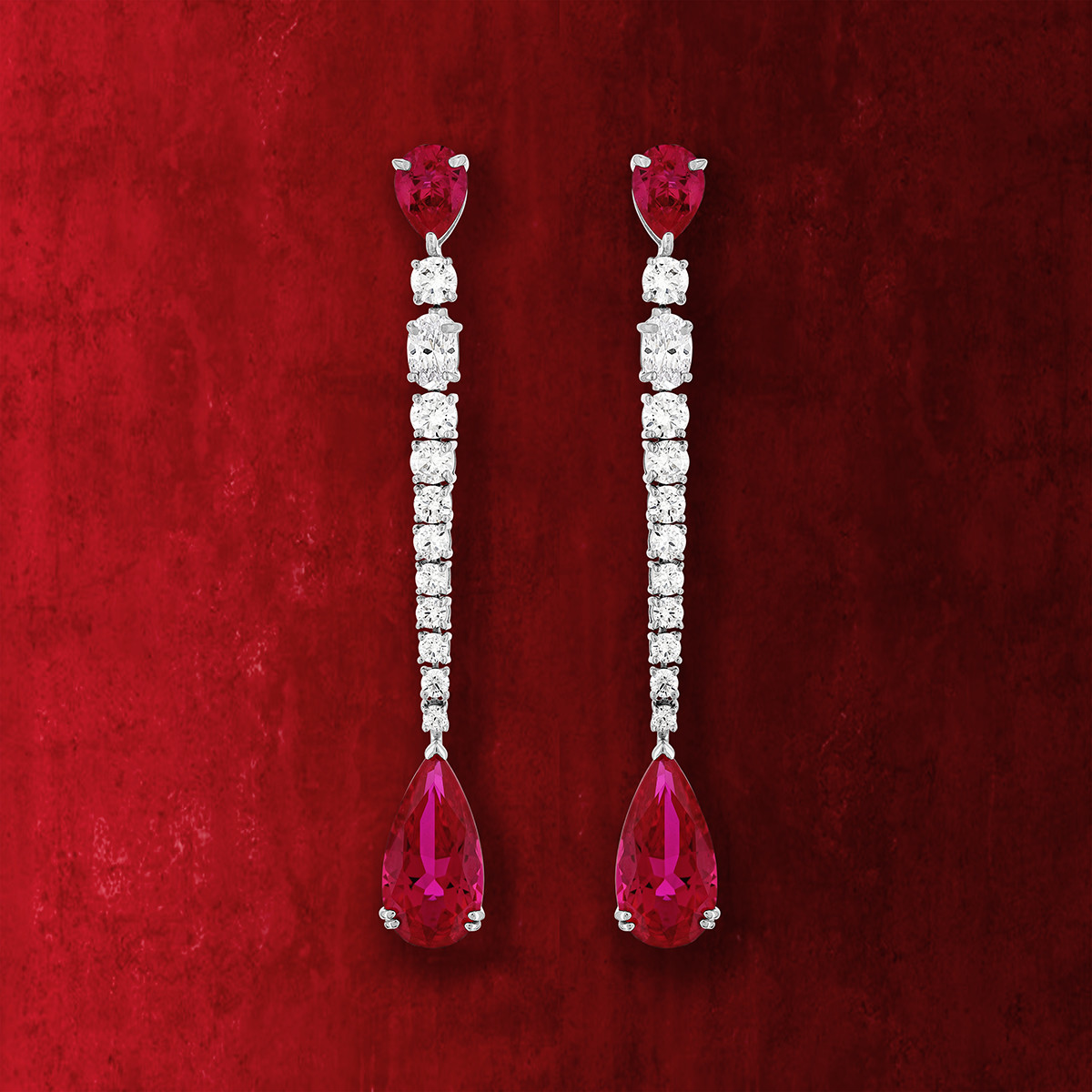 Boucles d'oreilles pendants argent 925, pierres synthétiques rouges zirconias - vue D1