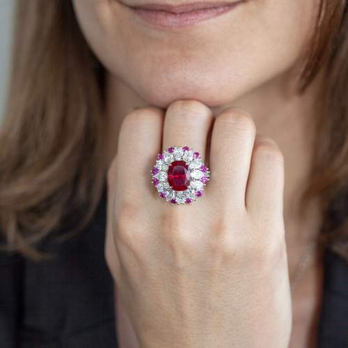 Bague argent 925, pierres synthétiques rouges zirconias