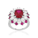 Bague argent 925, pierres synthétiques rouges zirconias - vue D1