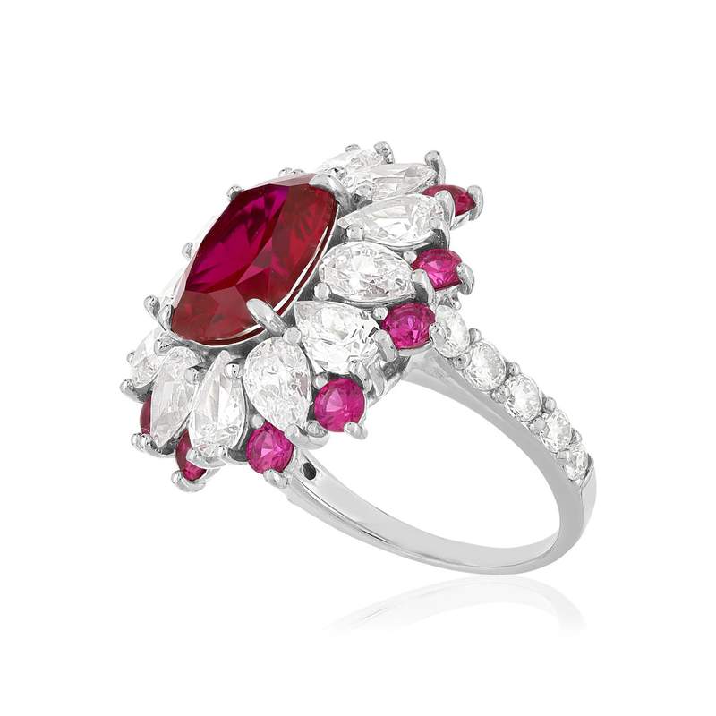 Bague argent 925, pierres synthétiques rouges zirconias - vue D2