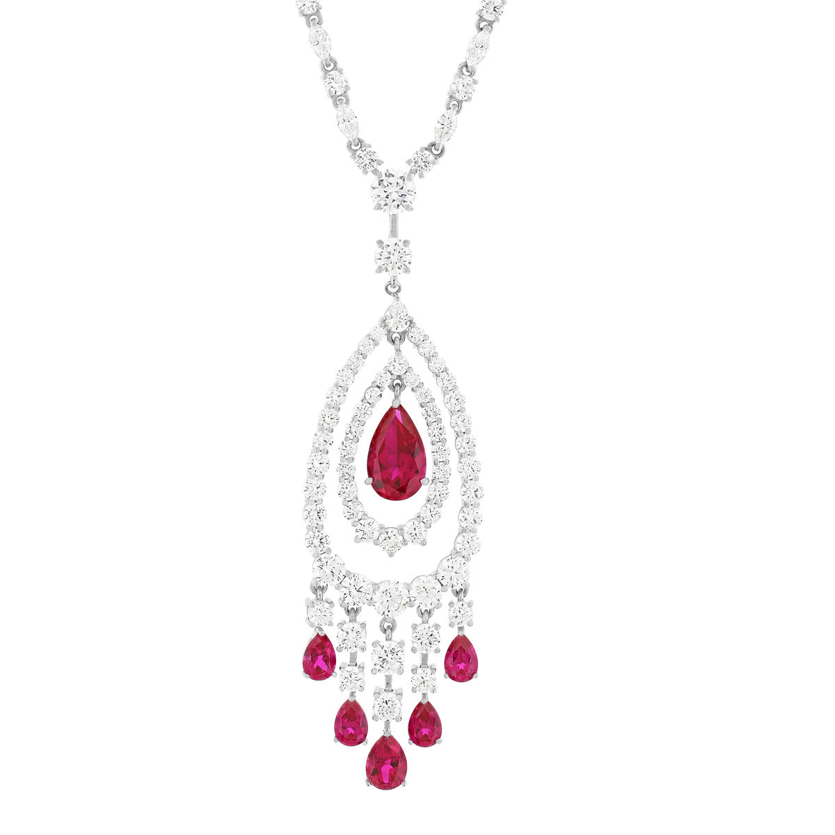 Collier argent 925, pierres synthétiques rouge zirconias 45 cm - vue 2
