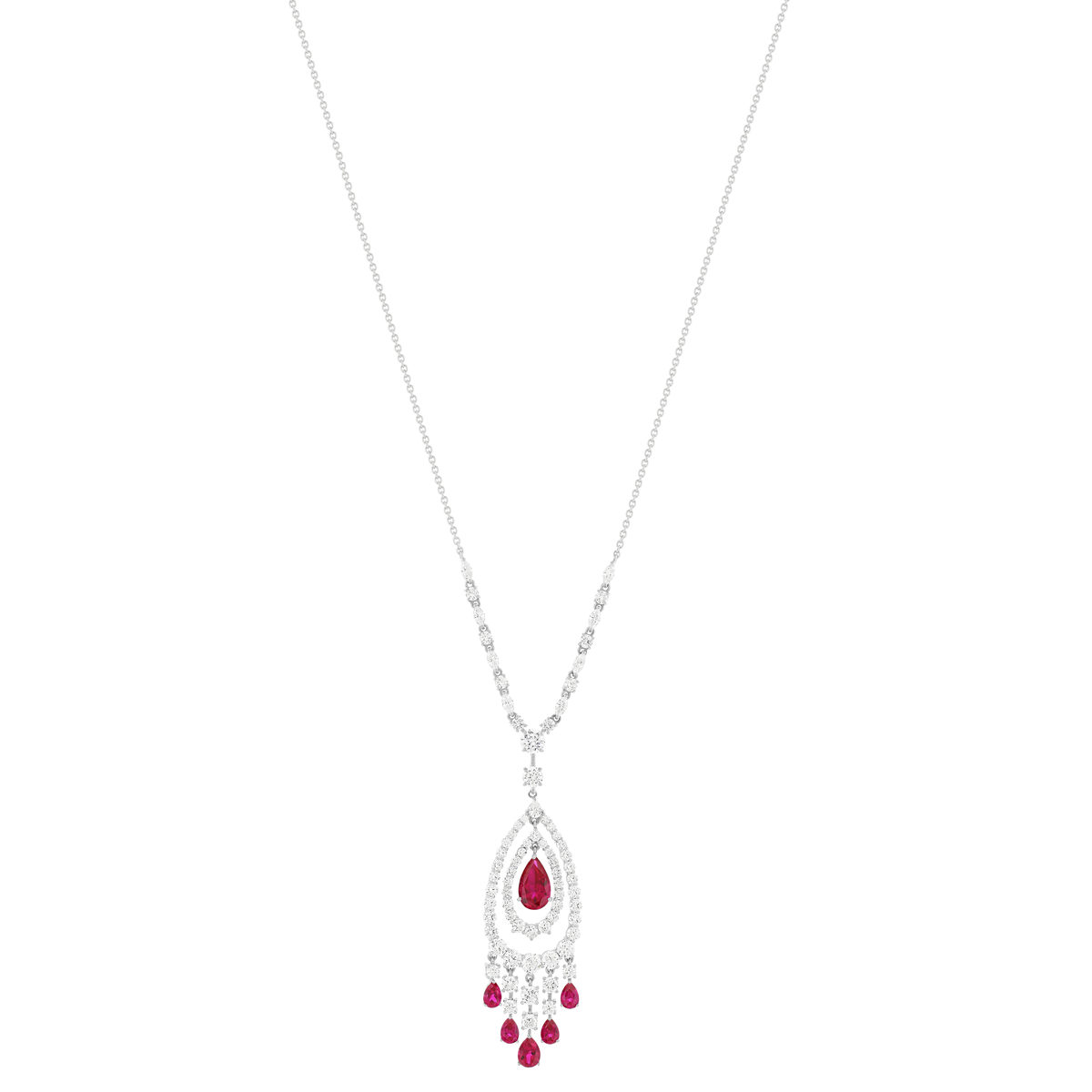 Collier argent 925, pierres synthétiques rouge zirconias 45 cm - vue 3