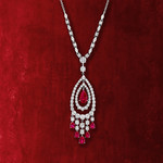 Collier argent 925, pierres synthétiques rouge zirconias 45 cm - vue D1