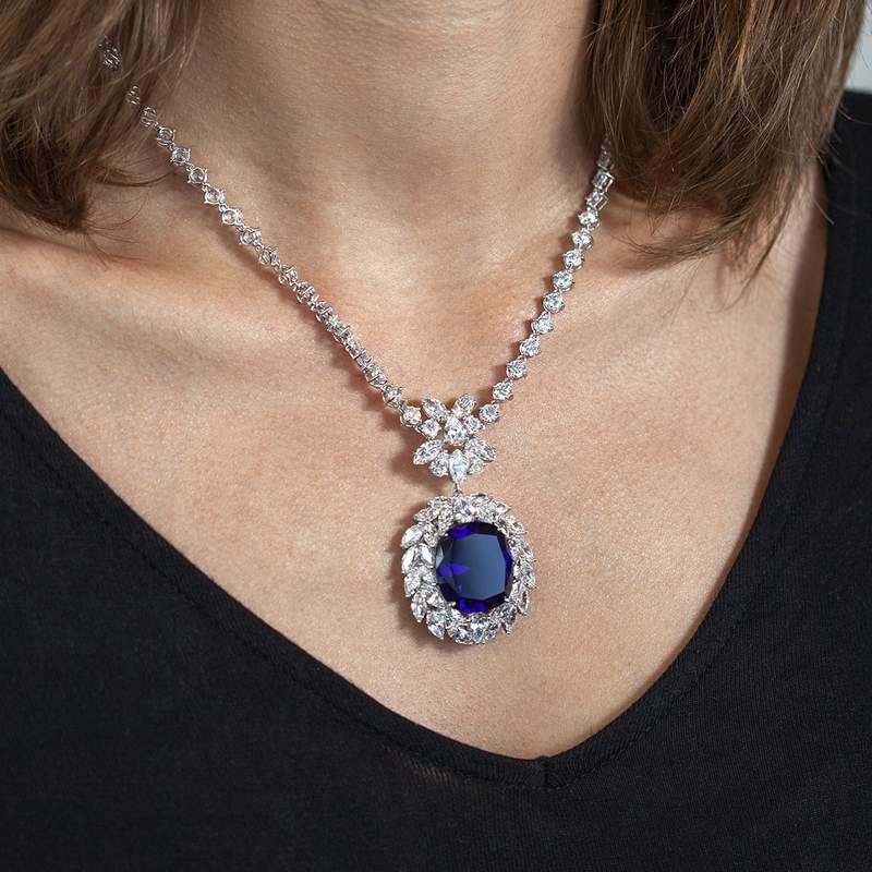 925 zilveren ketting met synthetische zirkonia-steentjes, 42 cm - afbeelding 1