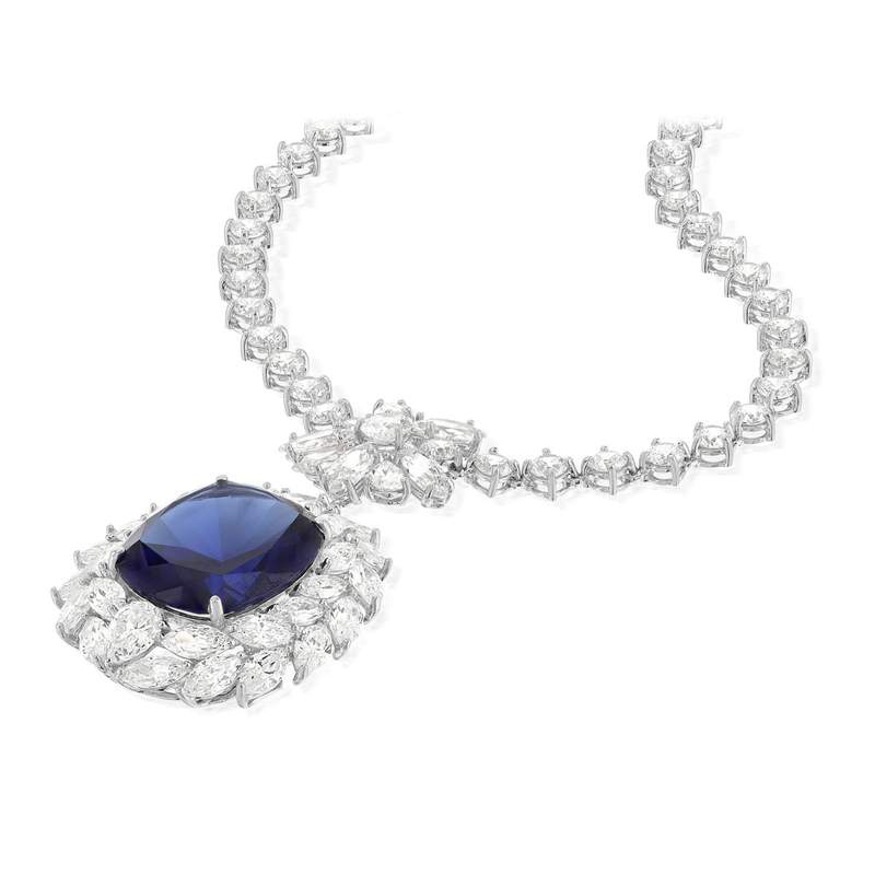 925 zilveren collier, zirkonia's van synthetische stenen 42 cm - bekijk D2