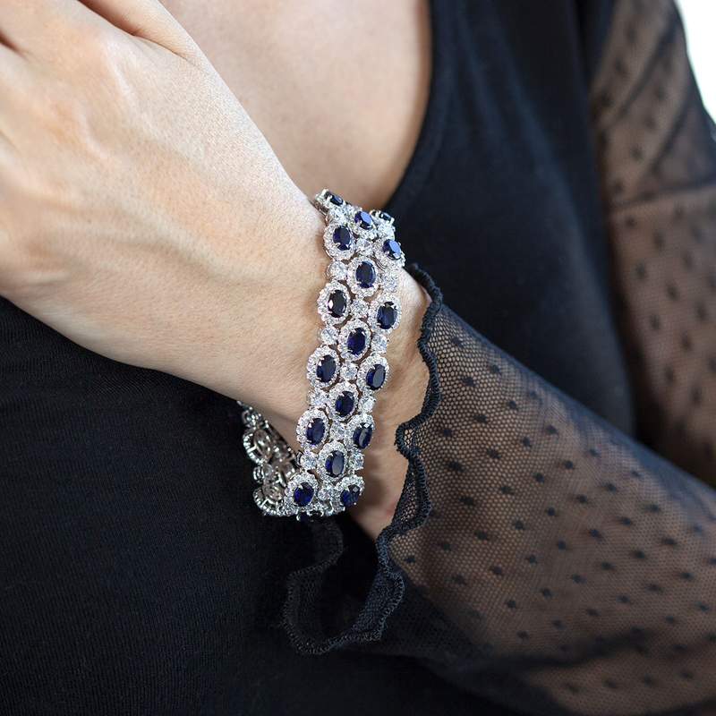 Bracelet argent 925, pierres synthétiques bleues zirconias 18.5 cm - vue 1