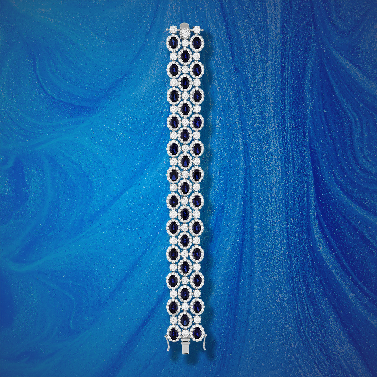 Bracelet argent 925, pierres synthétiques bleues zirconias 18.5 cm - vue D1