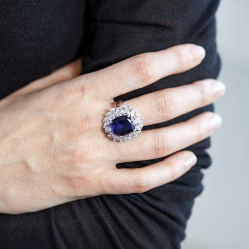 Bague argent 925 saphir synthétique zirconias