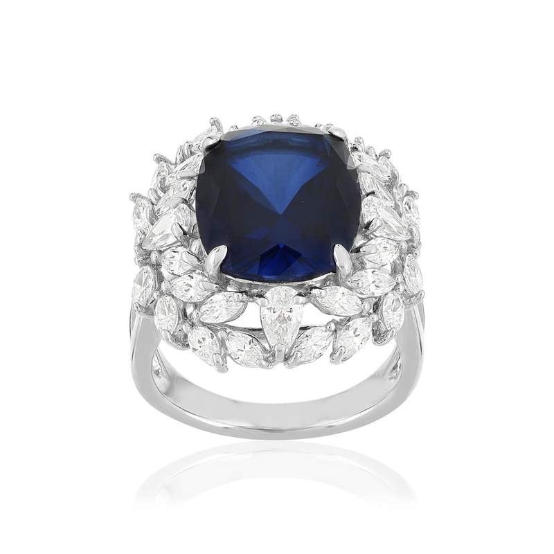 Bague argent 925 saphir synthétique zirconias - vue 2