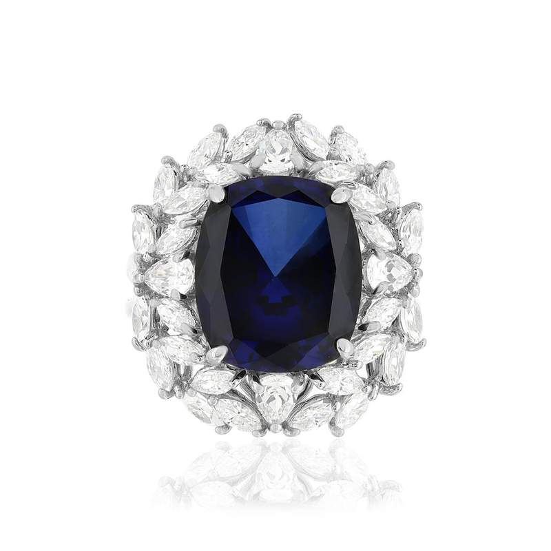 Bague argent 925 saphir synthétique zirconias - vue 4