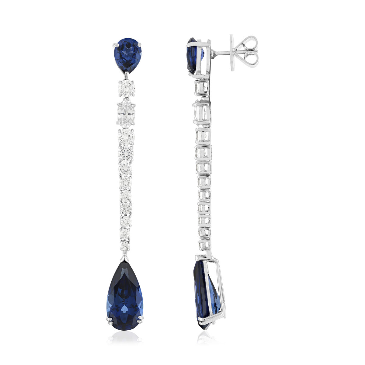 Boucles d'oreilles pendants argent 925, pierres synthétiques bleues zirconias - vue 2