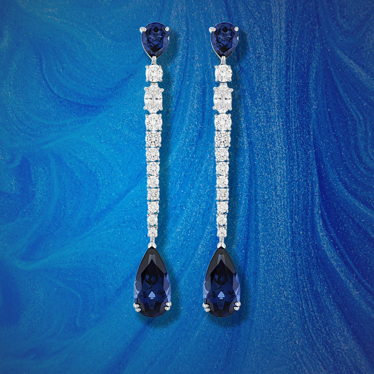 Boucles d'oreilles pendants argent 925, pierres synthétiques bleues zirconias - vue D1