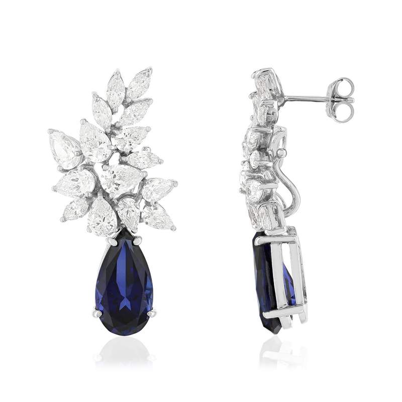 Boucles d'oreilles pendants argent 925 pierres synthétiques bleues zirconias - vue 2