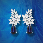 Boucles d'oreilles pendants argent 925 pierres synthétiques bleues zirconias - vue D1