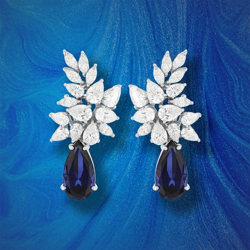 Boucles d'oreilles pendants argent 925 pierres synthétiques bleues zirconias - vue D1