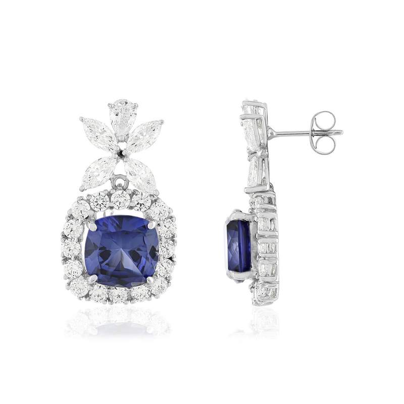 Boucles d'oreilles pendants argent 925 pierres synthétiques bleues zirconias - vue 2
