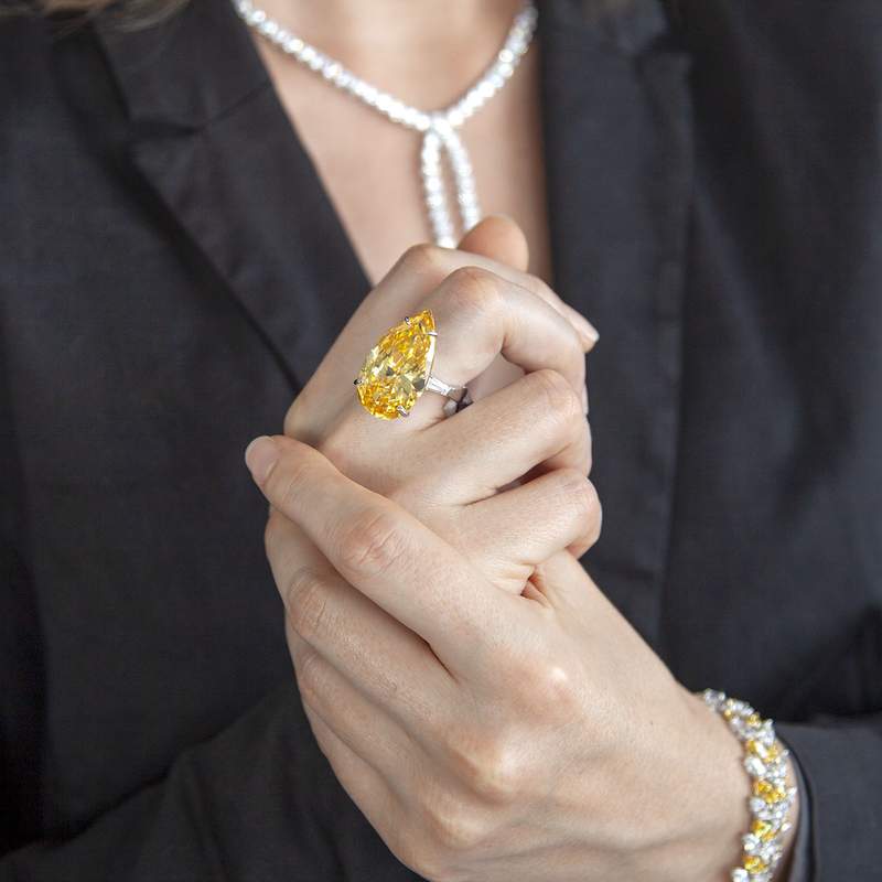Bague argent 925 zirconia jaune - vue porté 2