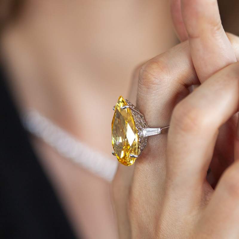 Bague argent 925 zirconia jaune - vue porté 3
