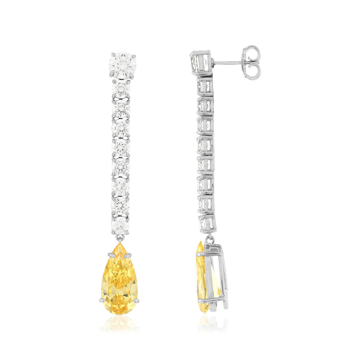 Boucles d'oreilles pendants argent 925 zirconias jaunes et blancs. - vue 2