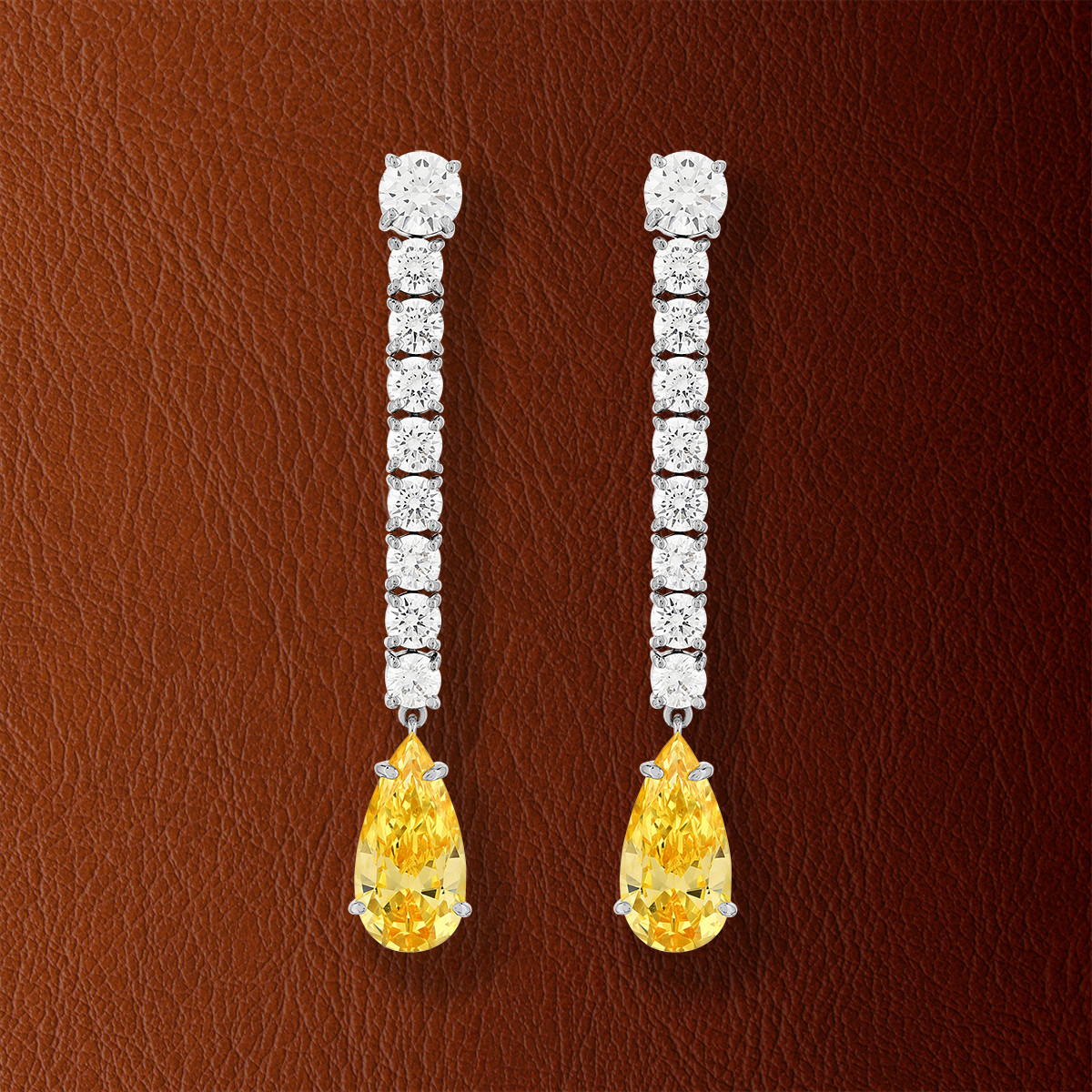 Boucles d'oreilles pendants argent 925 zirconias jaunes et blancs. - vue D1