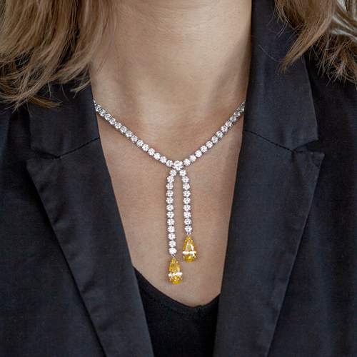 925 zilveren collier met gele en witte zirkonia's 42 cm