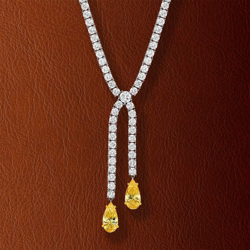 Collier argent 925 zirconias jaune et blanc 42 cm - vue D1