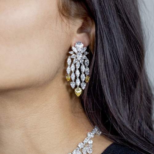 Boucles d'oreilles pendants argent 925 zirconias jaune et blanc