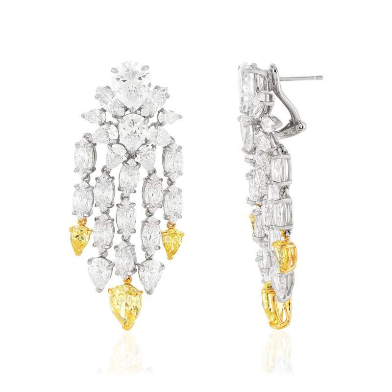 Boucles d'oreilles pendants argent 925 zirconias jaune et blanc - vue 2