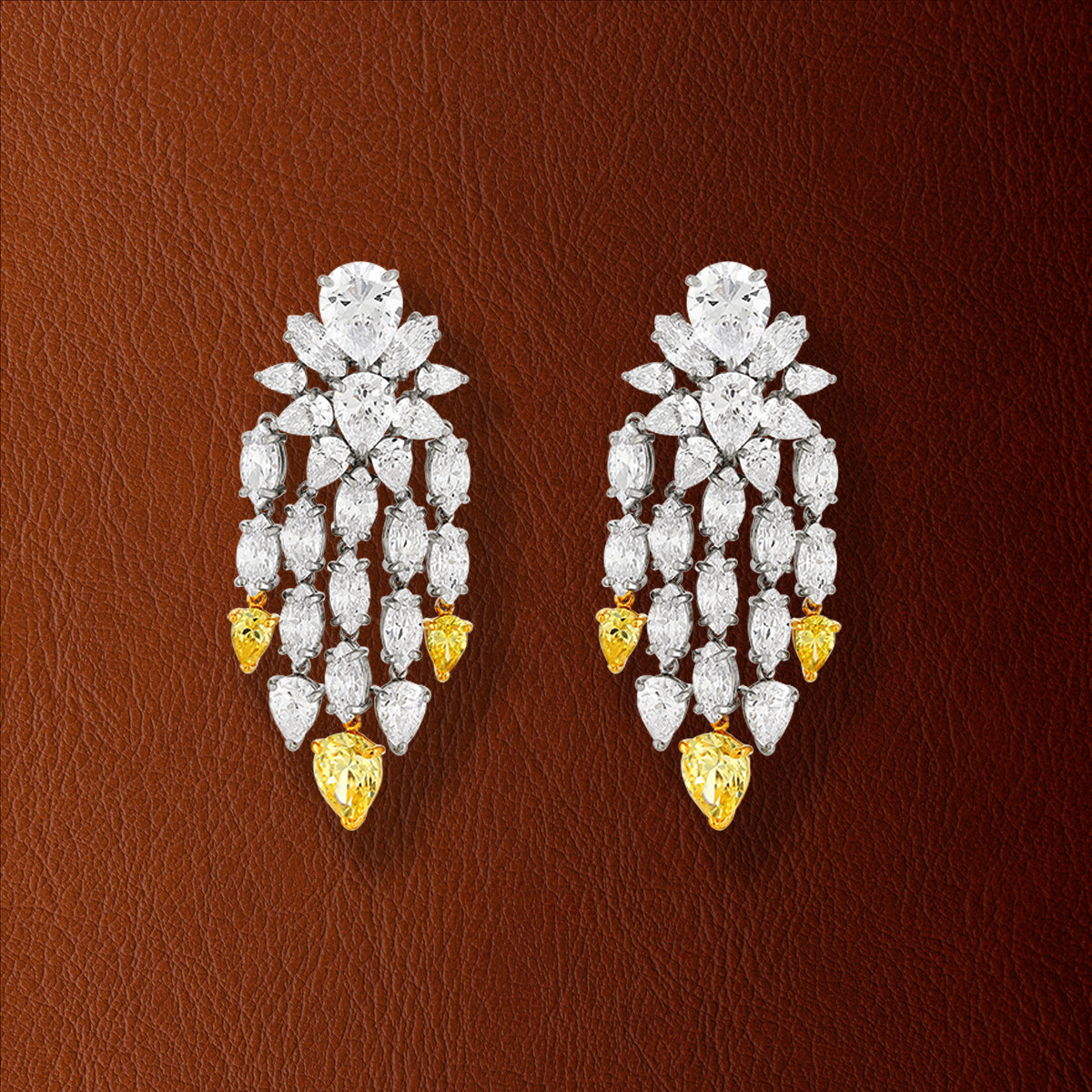 Boucles d'oreilles pendants argent 925 zirconias jaune et blanc - vue D1