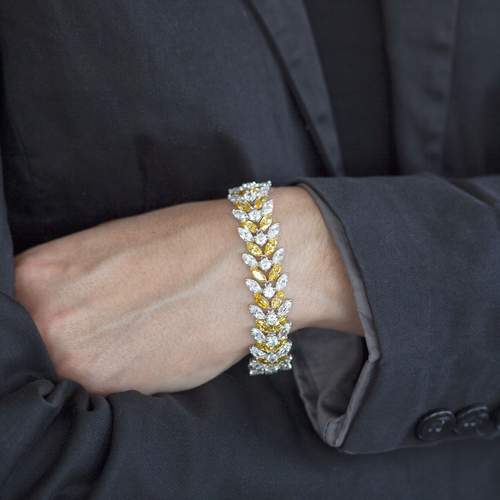 925 silver bracelet, yellow and white zirconias 18 cm