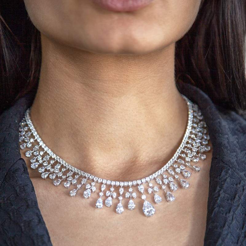 Collier argent 925 zirconias 41 cm - vue porté 1