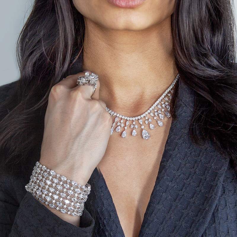 Collier argent 925 zirconias 41 cm - vue porté 2